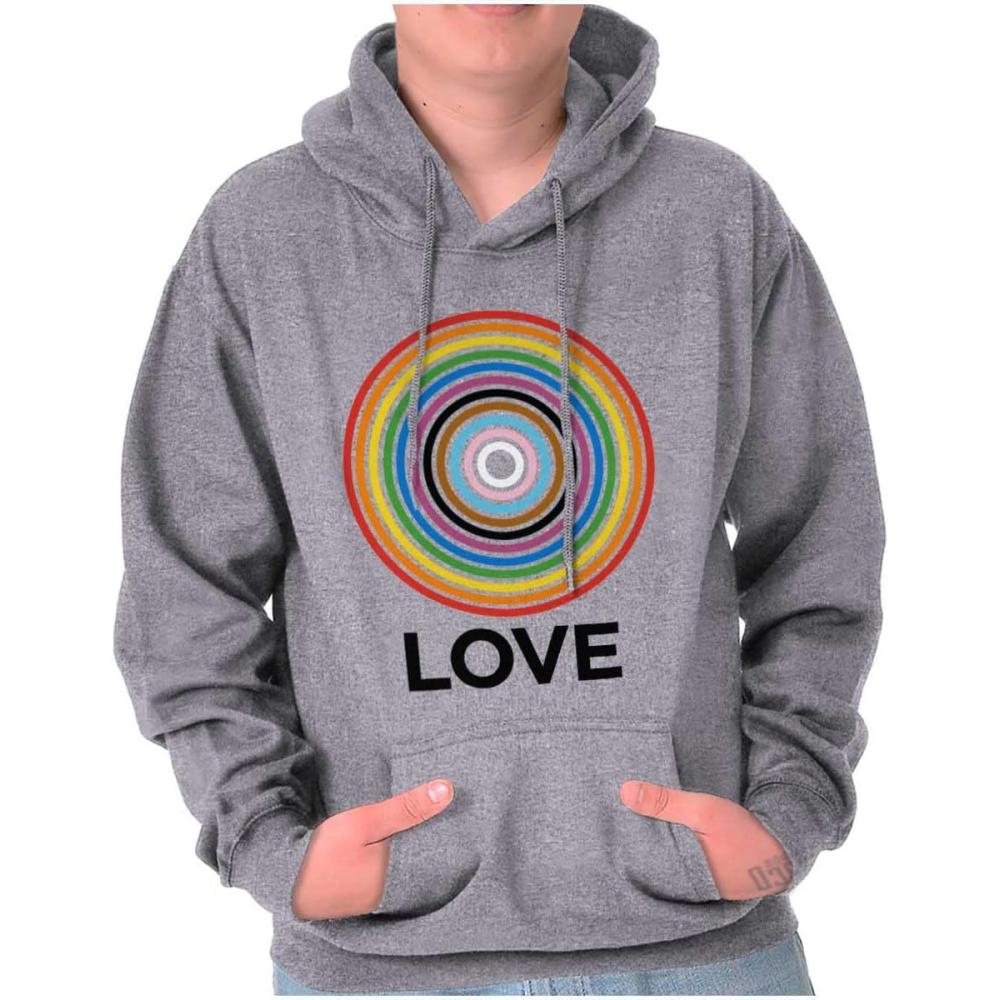 imageBrisco Brands Love Progress Gay Pride Flag Spiral Hoodie Sweatshirt Women MenSport Grey
