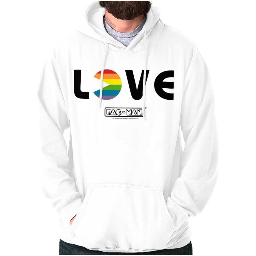 imageBrisco Brands Rainbow PACMAN Gay Pride LGBT Love Hoodie Sweatshirt Women MenWhite