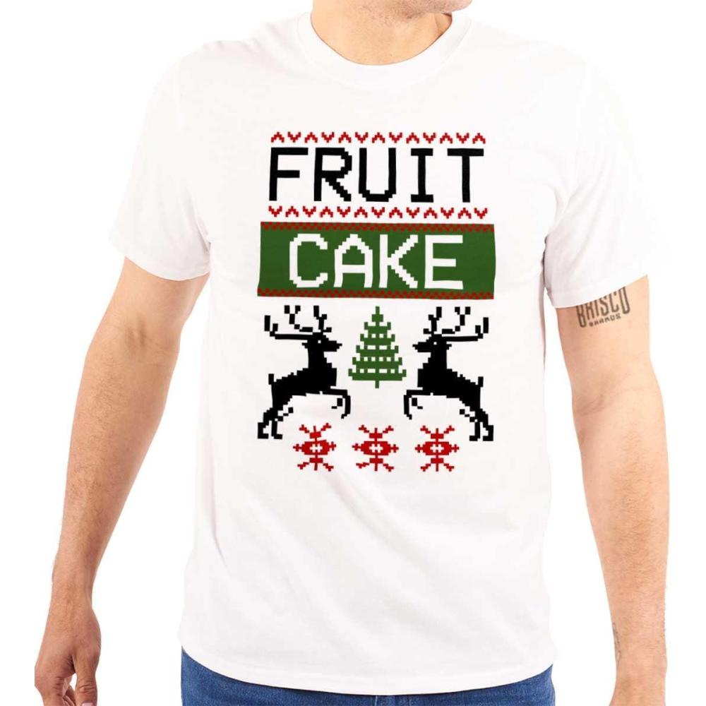 imageBrisco Brands Ugly Christmas Fruit Cake Pattern Graphic T Shirt Men or WomenWhite