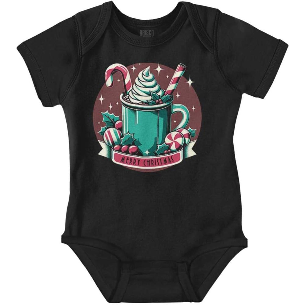 imageBrisco Brands Xmas Merry Christmas Hot Cocoa Mug Baby Romper Boys or GirlsBlack