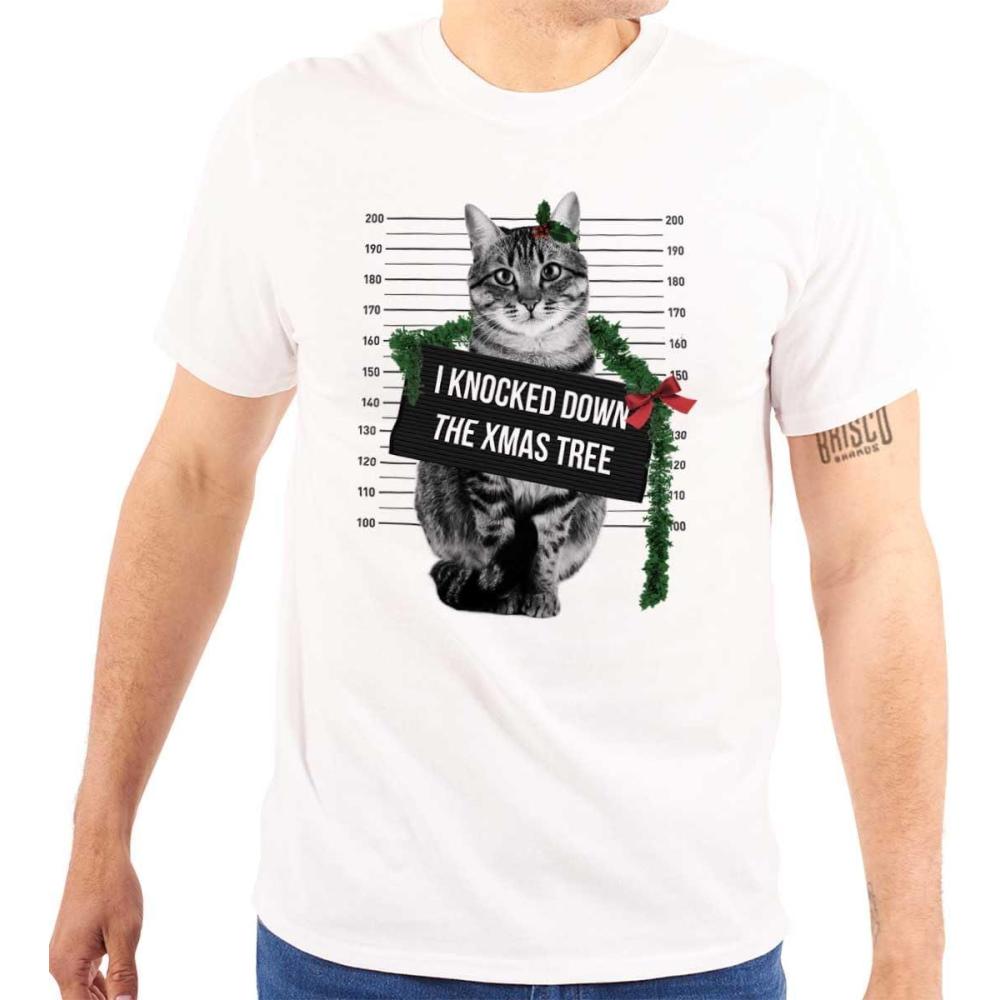 imageCat Knocked Down The Christmas Tree Graphic T Shirt Men or WomenWhite