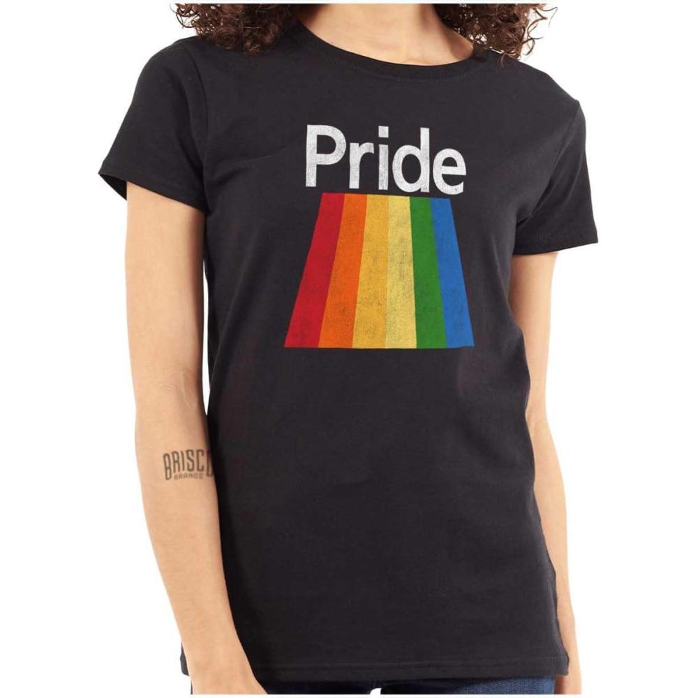 imageGay Rainbow Pride Flag LGBTQ Rights Womens Slim Fit Graphic TeeBlack
