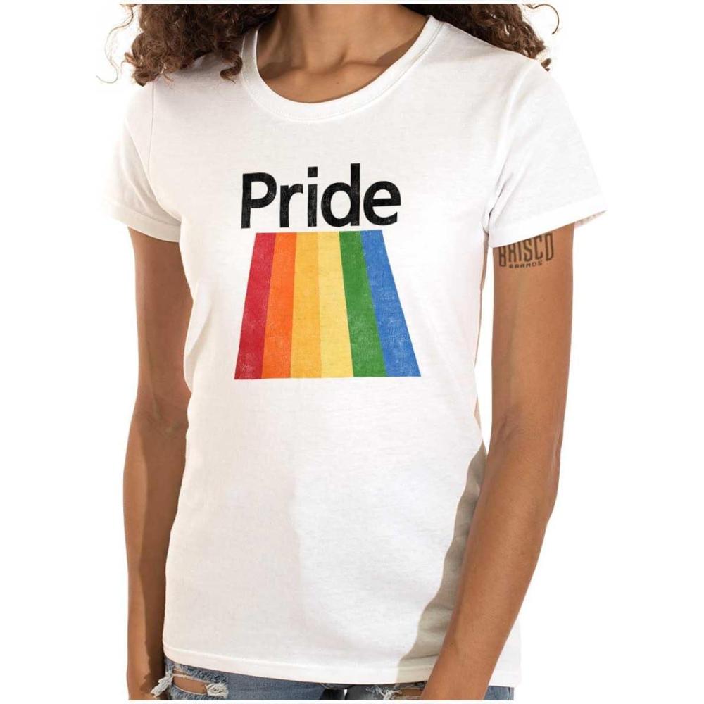 imageGay Rainbow Pride Flag LGBTQ Rights Womens Slim Fit Graphic TeeWhite