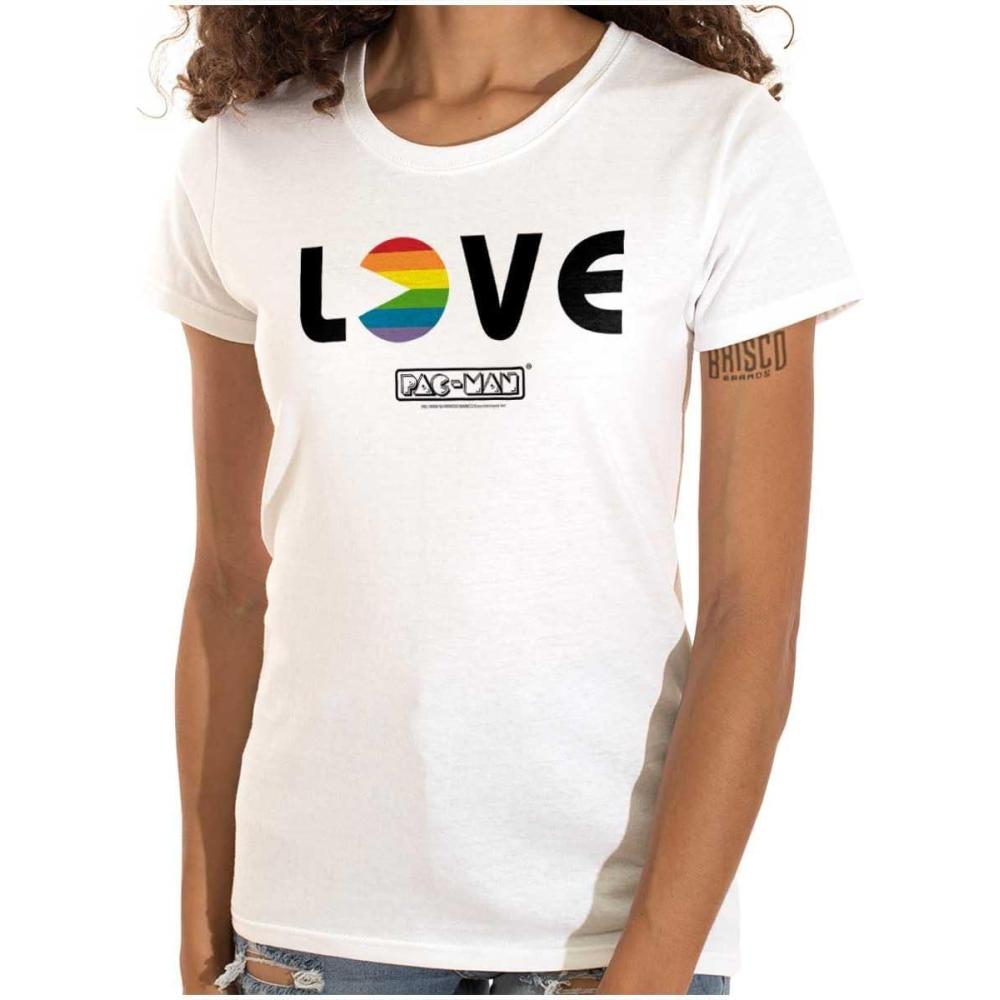 imageRainbow Pacman Gay Pride LGBT Love Womens Slim Fit Graphic TeeWhite
