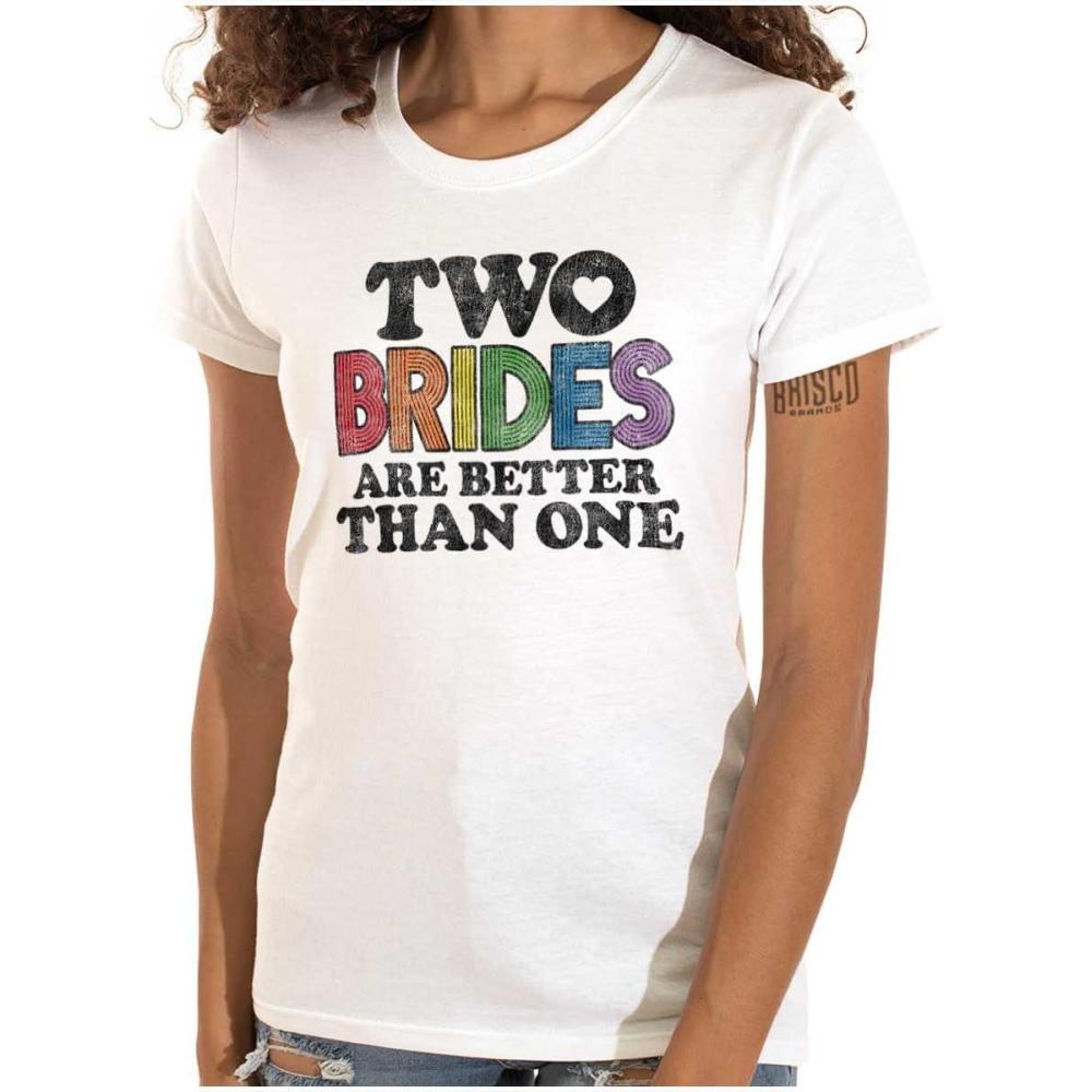 imageTwo Brides Better Than One LGBT Pride Womens Slim Fit Graphic TeeWhite