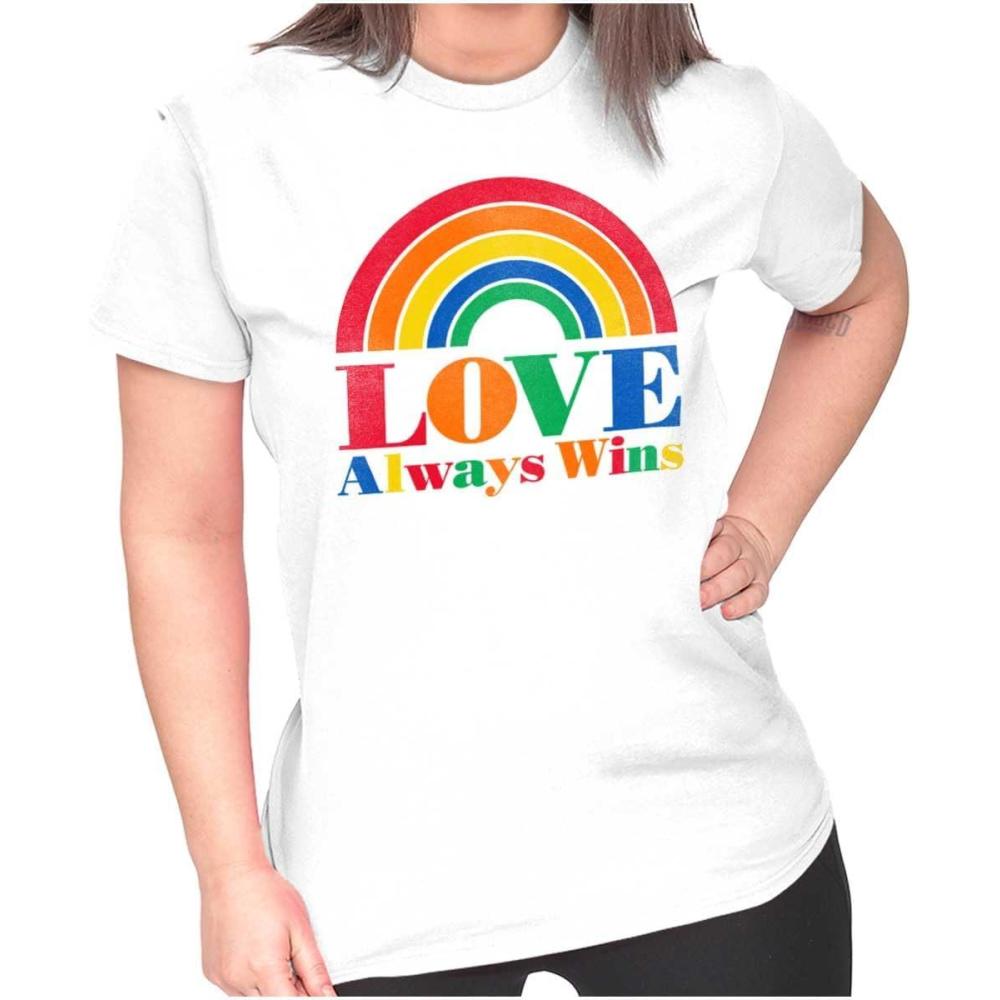 imageVintage Love Always Wins Rainbow Womens Slim Fit Graphic TeeWhite