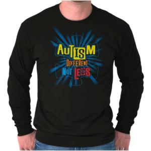 Autism Different Not Less Awareness Long Sleeve Tshirt Men Women(Black)