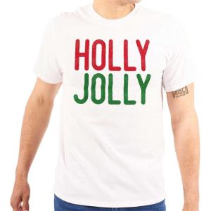Brisco Brands Christmas Saying Holly Jolly Xmas Graphic T Shirt Men or Women(White)