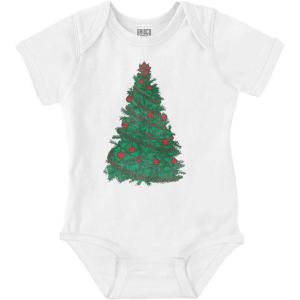 Brisco Brands Classic Vintage Christmas Tree Baby Romper Boys or Girls(White)