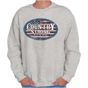 Brisco Brands Country Strong America Flag Patriotic Sweatshirt for Men or Women(Sport Grey)