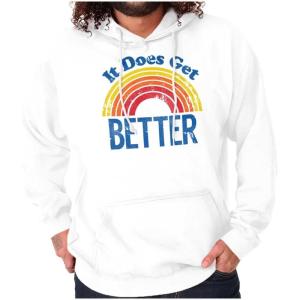 Brisco Brands It Does Get Better Motivational LGBTQ Hoodie Sweatshirt Women Men(White)