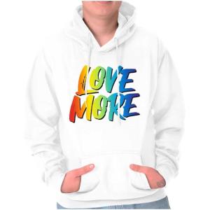 Brisco Brands Love More LGBT Gay Pride Rainbow Hoodie Sweatshirt Women Men(White)