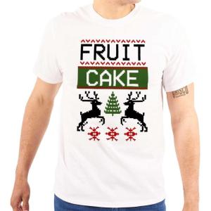Brisco Brands Ugly Christmas Fruit Cake Pattern Graphic T Shirt Men or Women(White)