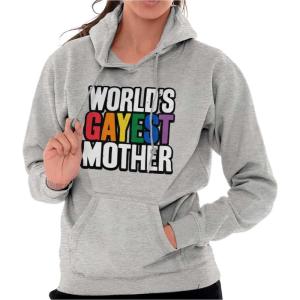 Brisco Brands Worlds Gayest Mother Queer Mom Hoodie Sweatshirt Women(Sport Grey)