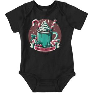 Brisco Brands Xmas Merry Christmas Hot Cocoa Mug Baby Romper Boys or Girls(Black)