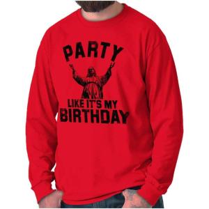 Brisco Brands Xmas Party Like Its My Birthday Jesus Long Sleeve Tshirt Men Women(Red)
