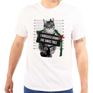 Cat Knocked Down The Christmas Tree Graphic T Shirt Men or Women(White)