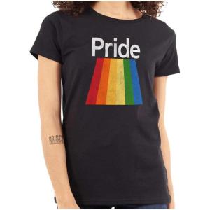 Gay Rainbow Pride Flag LGBTQ Rights Womens Slim Fit Graphic Tee(Black)