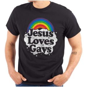 Jesus Loves Gays Rainbow Retro Fun Graphic T Shirt Men or Women(Black)