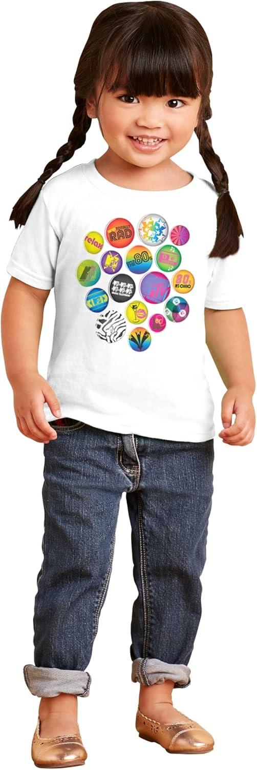 image80s Retro MTV Logo Colorful Buttons Toddler Boy Girl T ShirtWhite