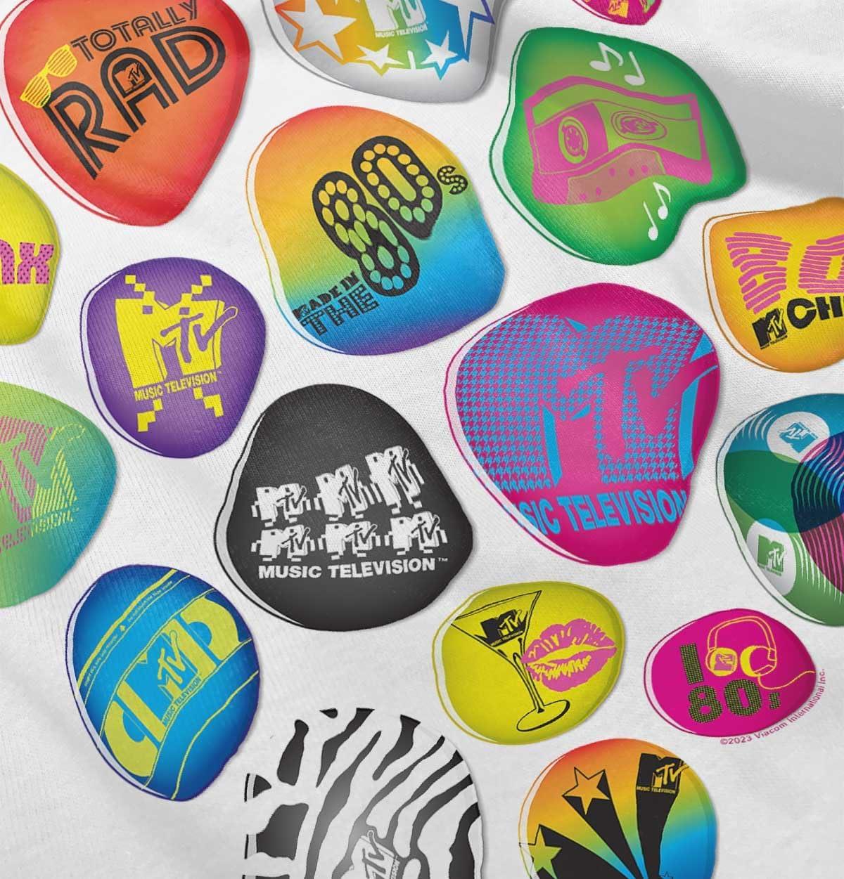 image80s Retro MTV Logo Colorful Buttons Toddler Boy Girl T ShirtWhite