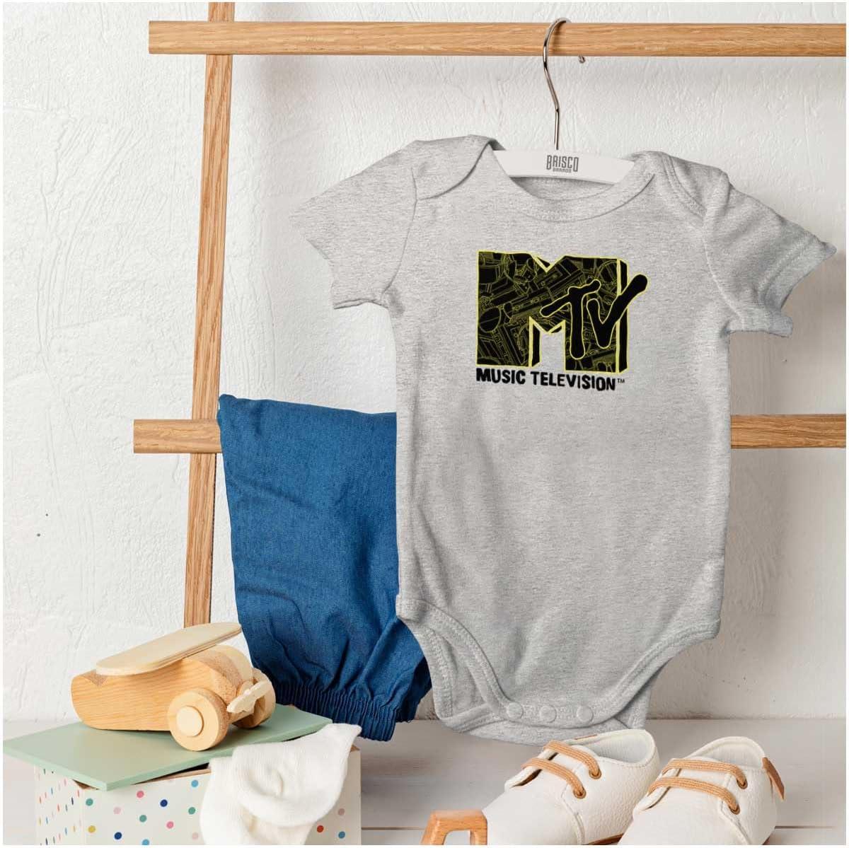 imageBrisco Brands Retro MTV Cool Music Memorabilia Logo Baby Romper Boys or GirlsHeather