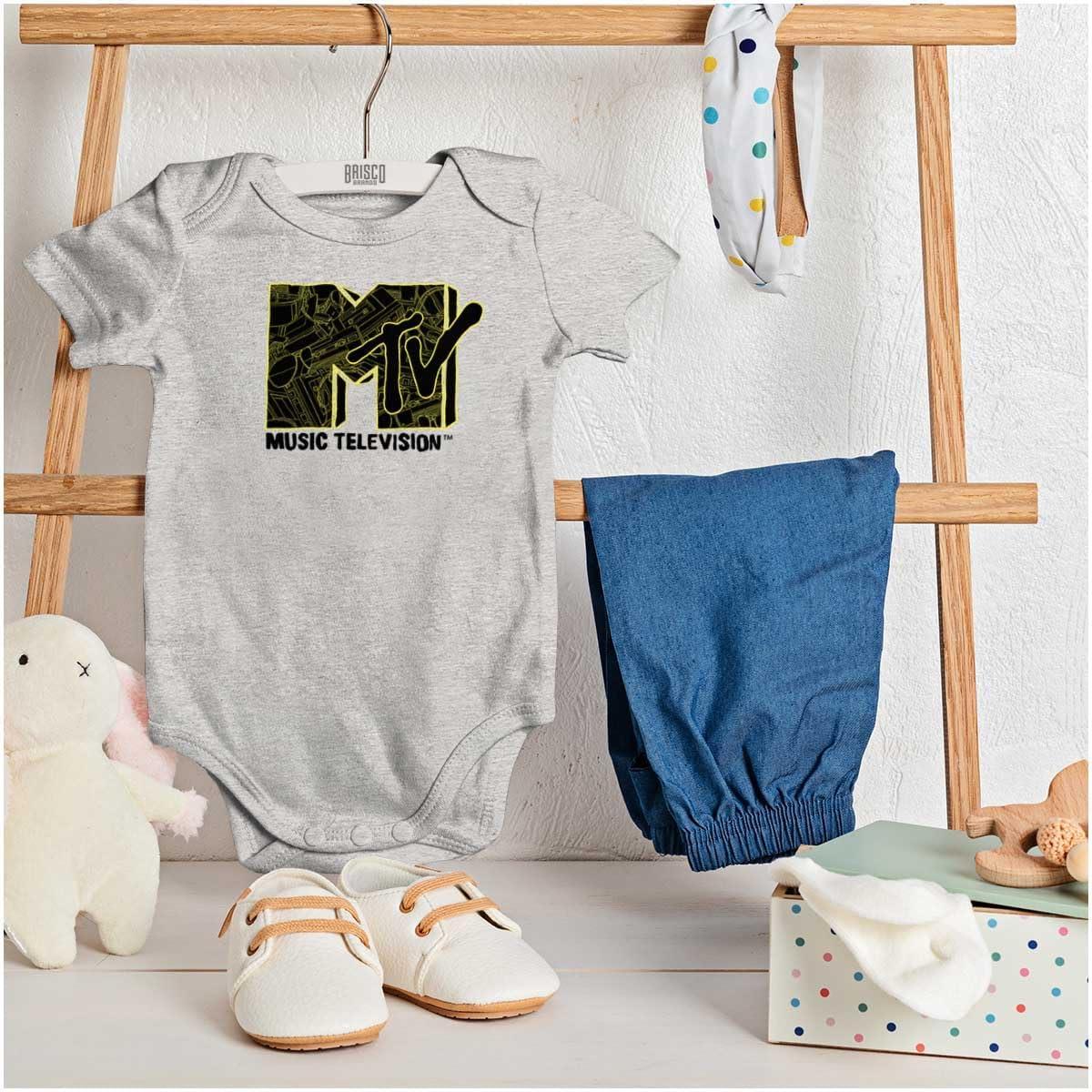 imageBrisco Brands Retro MTV Cool Music Memorabilia Logo Baby Romper Boys or GirlsHeather