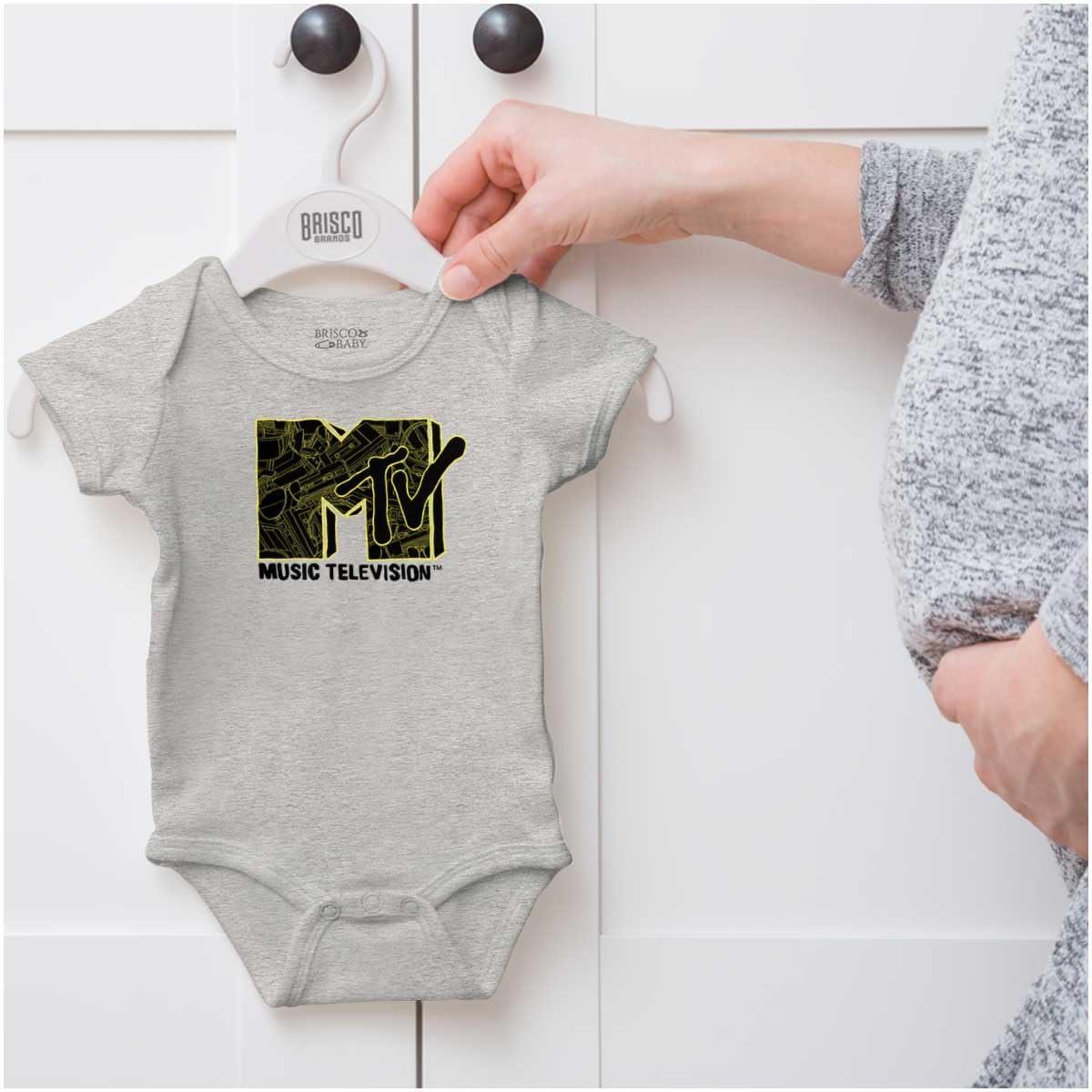 imageBrisco Brands Retro MTV Cool Music Memorabilia Logo Baby Romper Boys or GirlsHeather