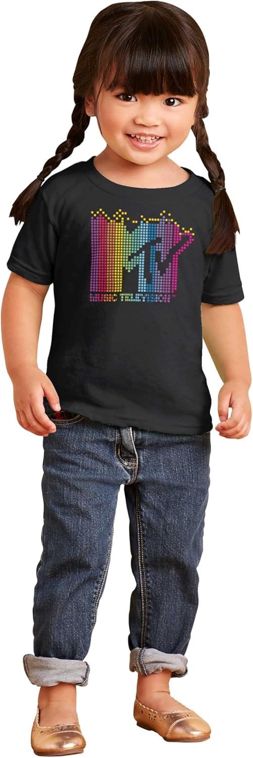 imageRetro MTV Colorful Pixel Art Logo Toddler Boy Girl T ShirtBlack