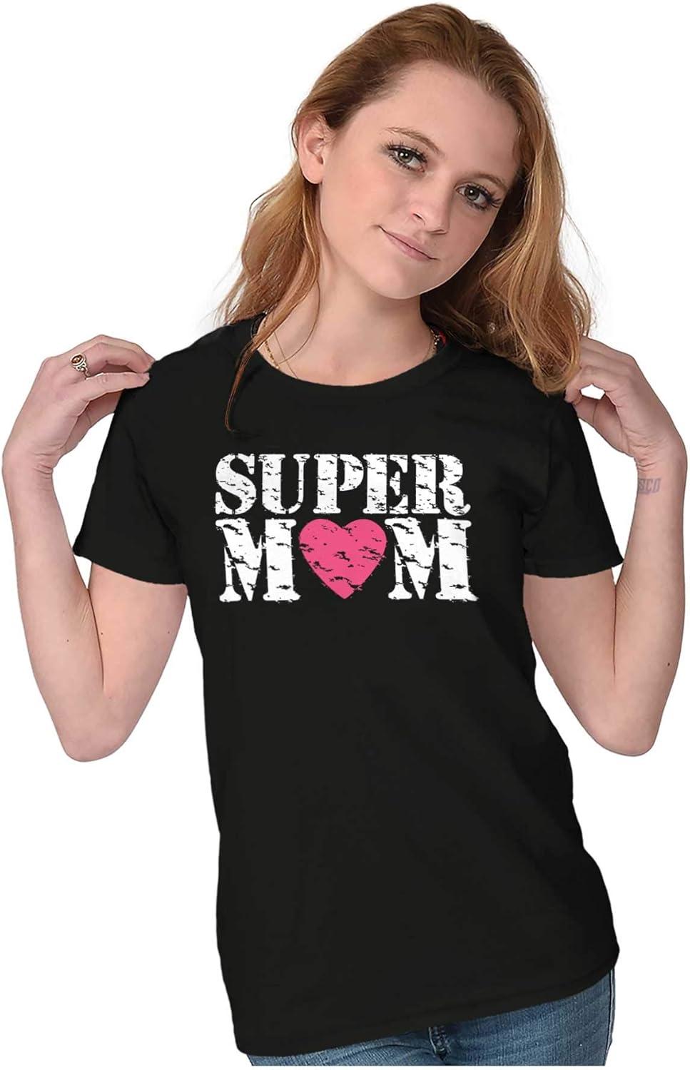imageSuper Mom Mothers Day Love Heart Womens Slim Fit Graphic TeeBlack