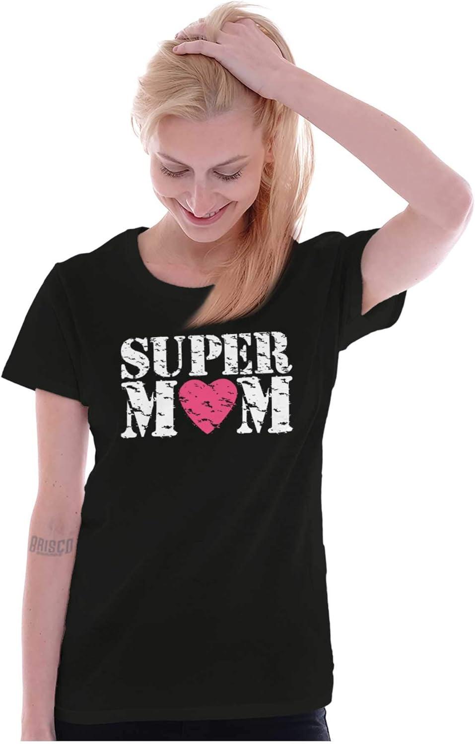 imageSuper Mom Mothers Day Love Heart Womens Slim Fit Graphic TeeBlack
