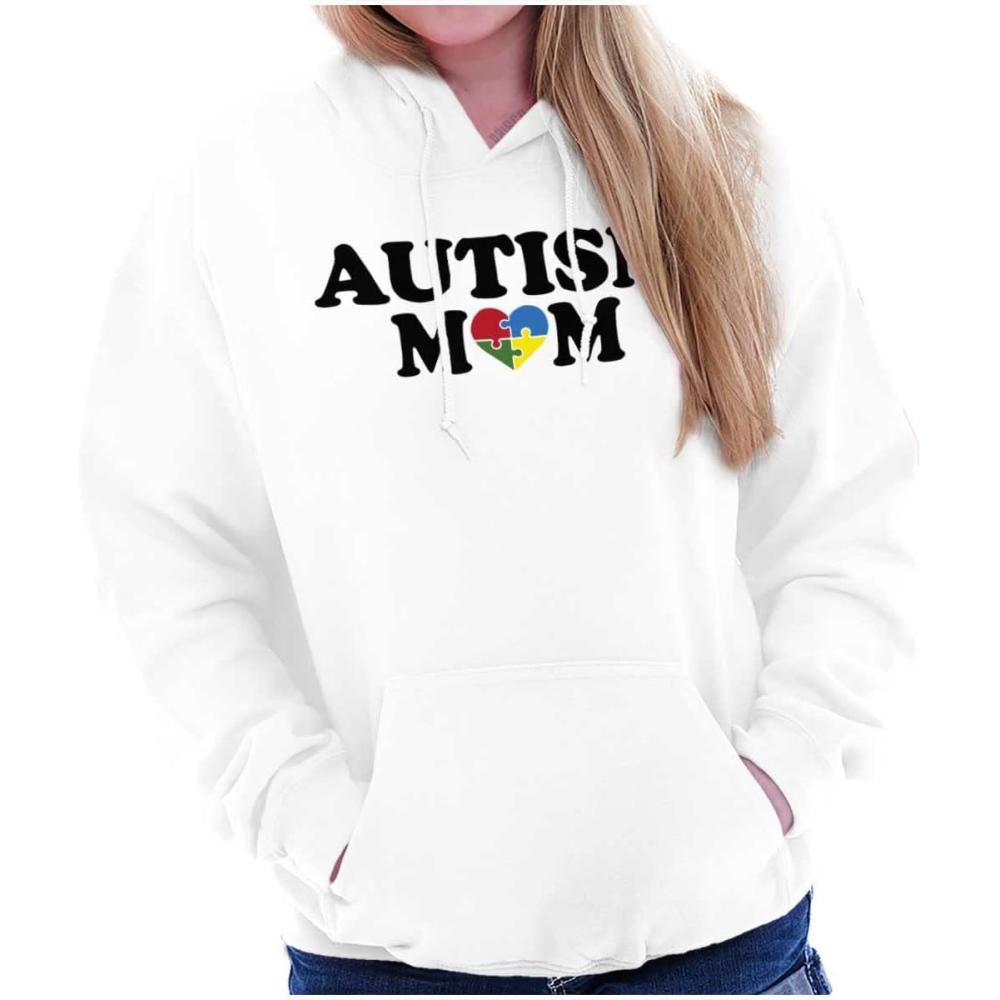 imageBrisco Brands Autism Mom Awareness Puzzle Piece Hoodie Sweatshirt WomenWhite