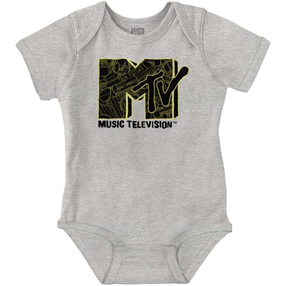 imageBrisco Brands Retro MTV Cool Music Memorabilia Logo Baby Romper Boys or GirlsHeather