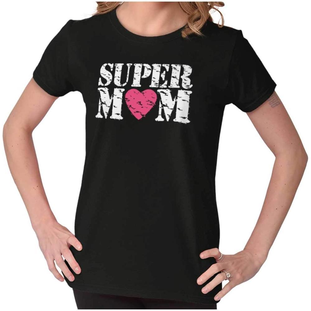 imageSuper Mom Mothers Day Love Heart Womens Slim Fit Graphic TeeBlack