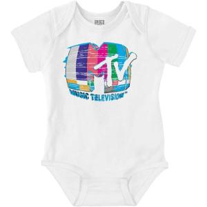 Brisco Brands Classic Warped Static MTV Logo Baby Romper Boys or Girls(White)