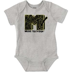 Brisco Brands Retro MTV Cool Music Memorabilia Logo Baby Romper Boys or Girls(Heather)