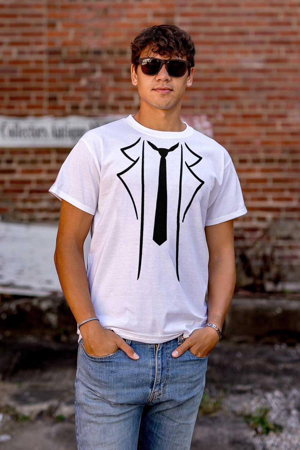 imageBrisco Brands Casual Hipster Faux Suit and Tie Mens Graphic T Shirt TeesWhite