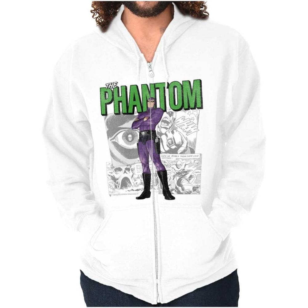 imageBrisco Brands the Phantom Retro Comic Superhero Zip Up Hoodie Mens WomensWhite