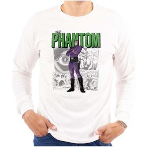 Brisco Brands The Phantom Retro Comic Superhero Long Sleeve Tshirt Men Women(White)