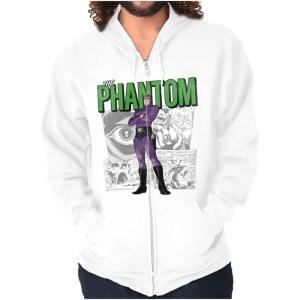Brisco Brands the Phantom Retro Comic Superhero Zip Up Hoodie Mens Womens(White)