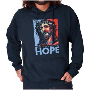 Brisco Brands Jesus Saves Hope Christian Religious Hoodie Sweatshirt Women Men(Navy)