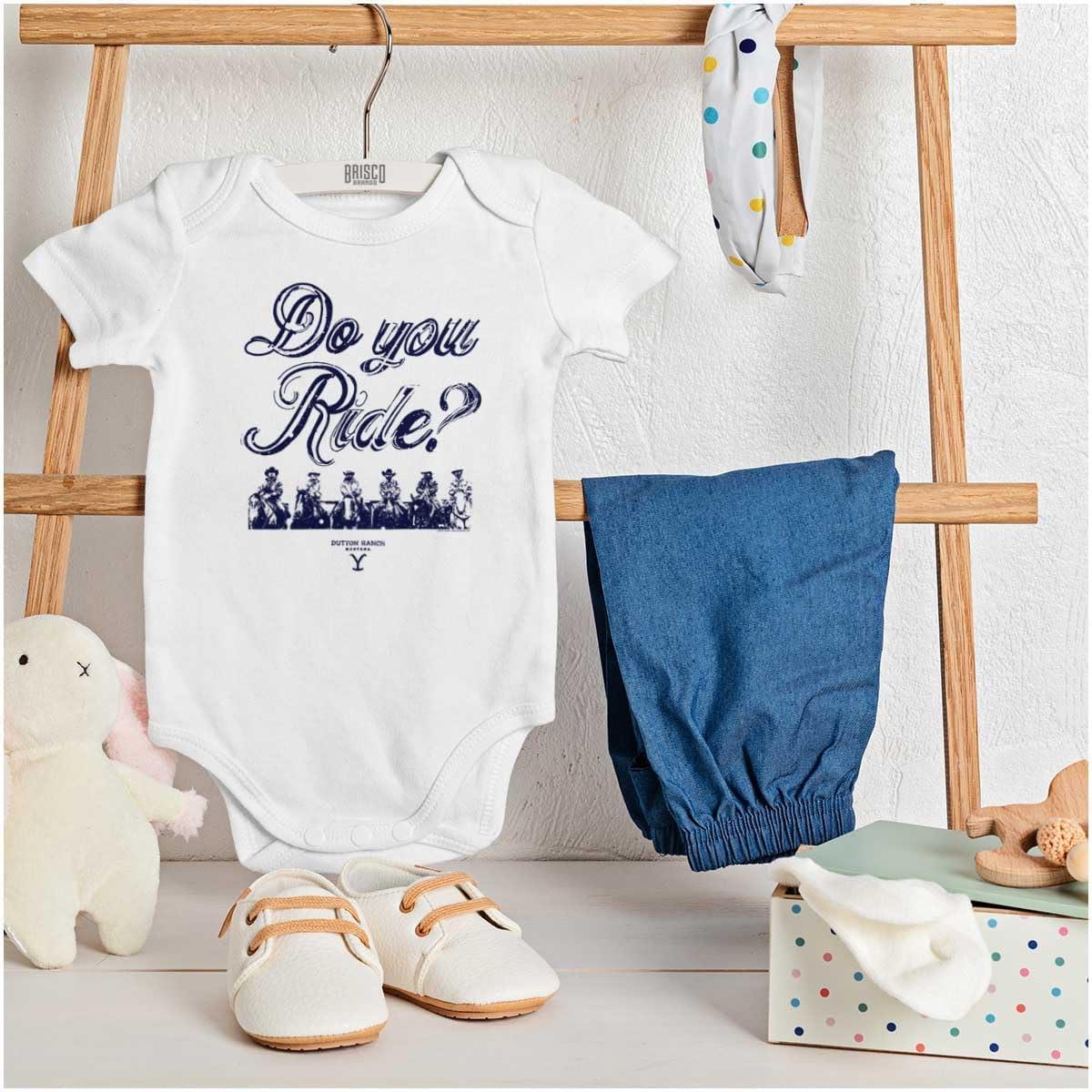 imageBrisco Brands Yellowstone Cowboy Do You Ride Baby Romper Boys or GirlsWhite