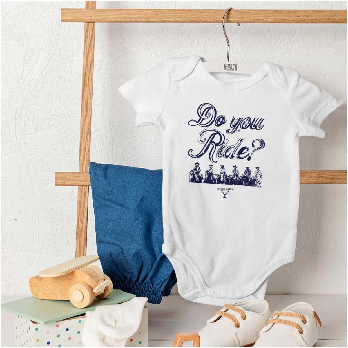 imageBrisco Brands Yellowstone Cowboy Do You Ride Baby Romper Boys or GirlsWhite