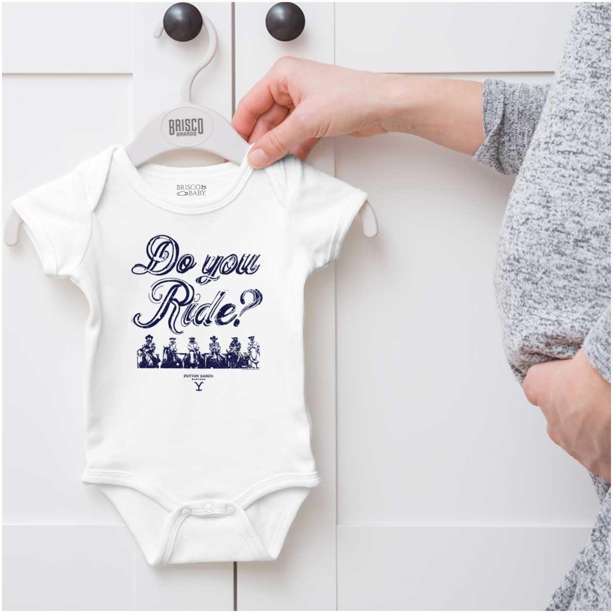 imageBrisco Brands Yellowstone Cowboy Do You Ride Baby Romper Boys or GirlsWhite