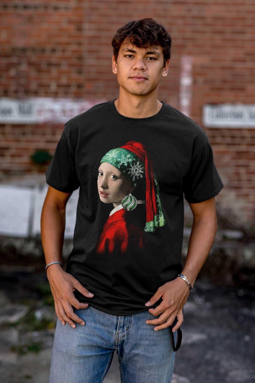 imageChristmas Pearl Ornament Earring Art Graphic T Shirt Men or WomenBlack