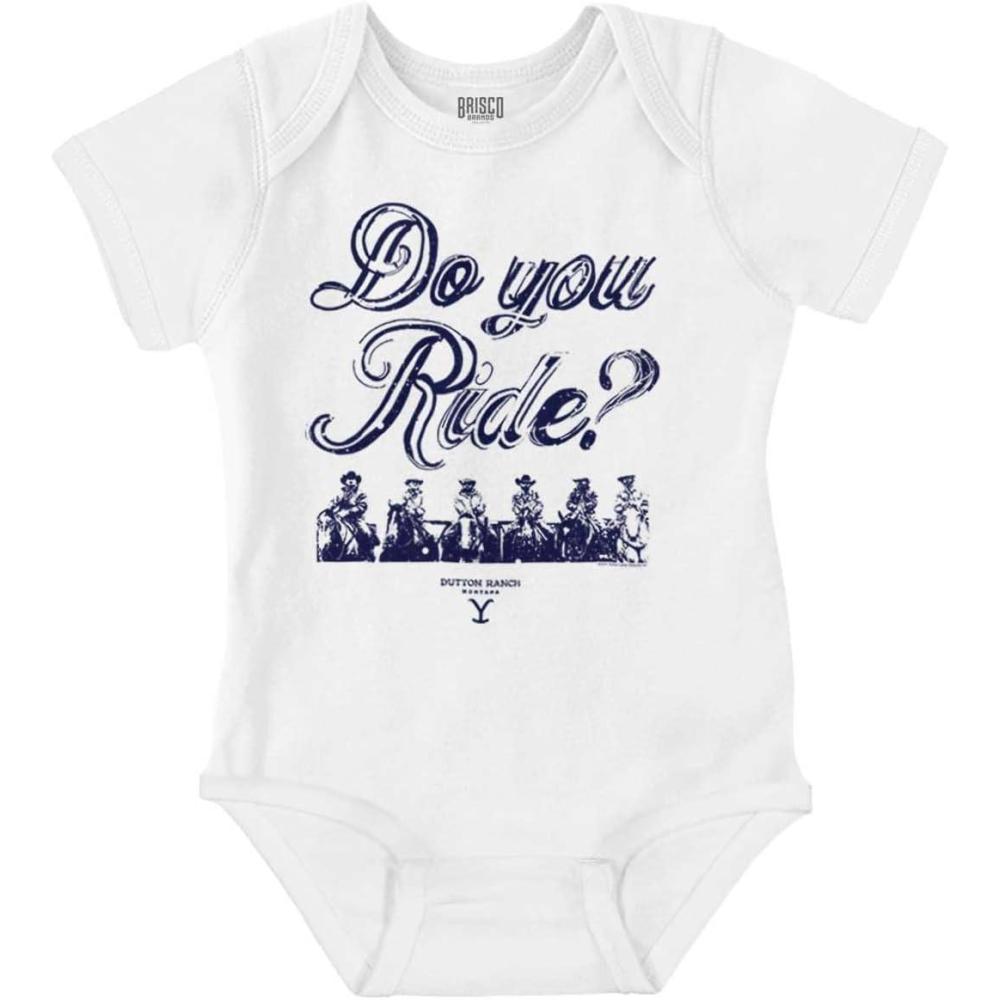 imageBrisco Brands Yellowstone Cowboy Do You Ride Baby Romper Boys or GirlsWhite