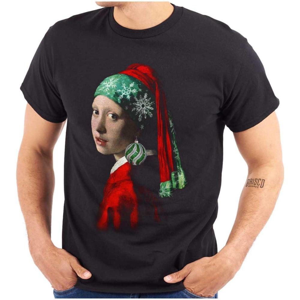 imageChristmas Pearl Ornament Earring Art Graphic T Shirt Men or WomenBlack