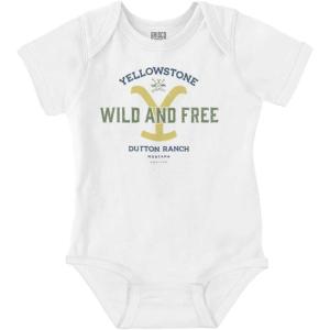 Brisco Brands Yellowstone Ranch Y Wild and Free Baby Romper Boys or Girls(White)