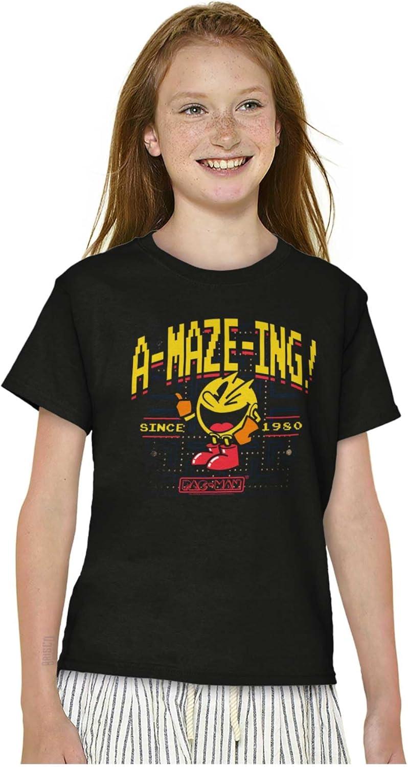 image1980 Arcade Game Pacman AMazeIng Crewneck T Shirts Boy GirlBlack