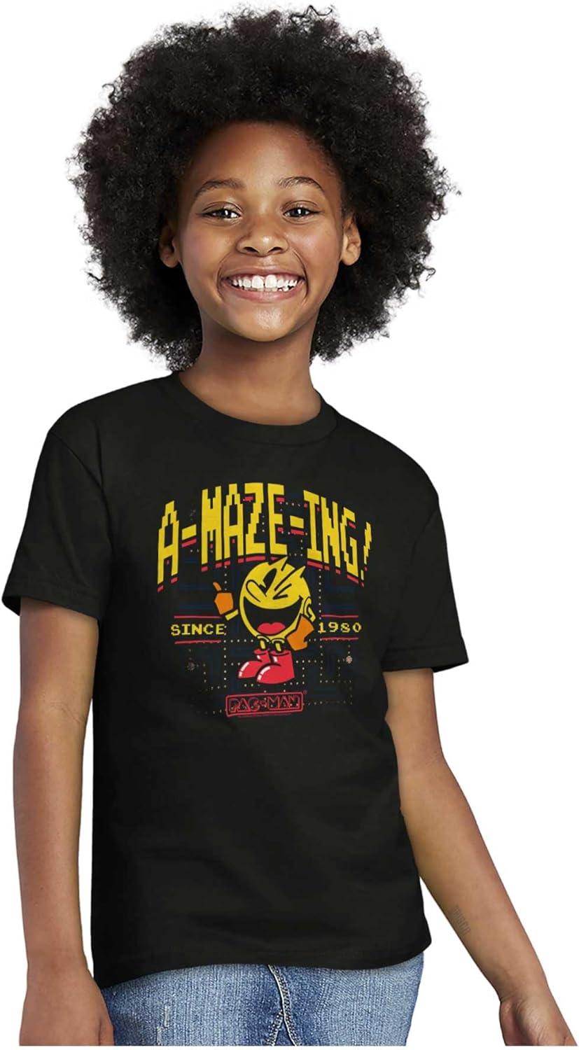 image1980 Arcade Game Pacman AMazeIng Crewneck T Shirts Boy GirlBlack